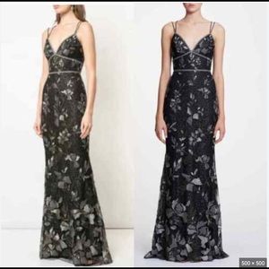 Marchesa Notte Beaded Gown Black Embroidered Dress Maxi Sz 6